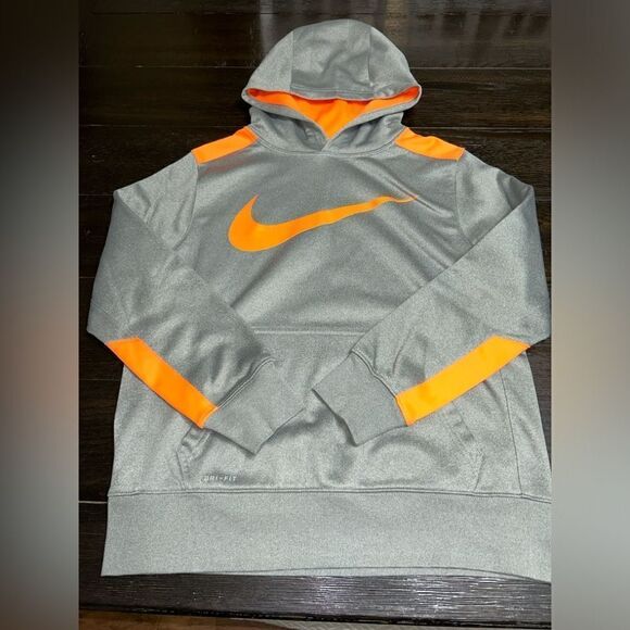 Nike youth size large gray and orange hoodie with small stain- see all photos - Picture 2 of 5